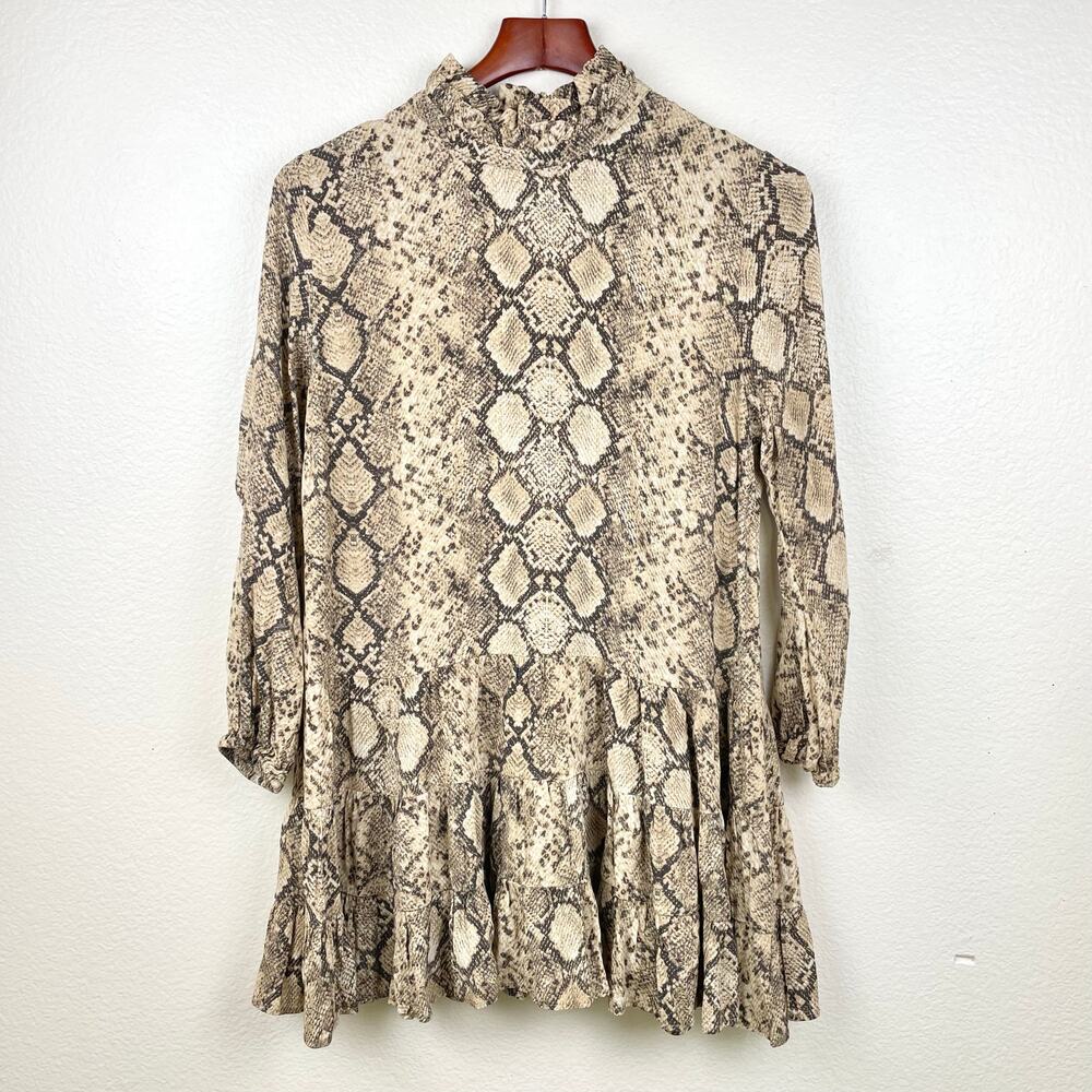 Womens Mini Dress Sz L Snake Animal Print Boho Mod Fairy Indie Grunge Festival